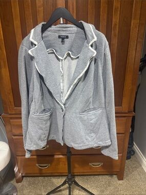 torrid Light Gray Knit Blazer with White Trim